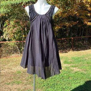 Free People raw hem lined and beaded black boho babydoll dress size XL